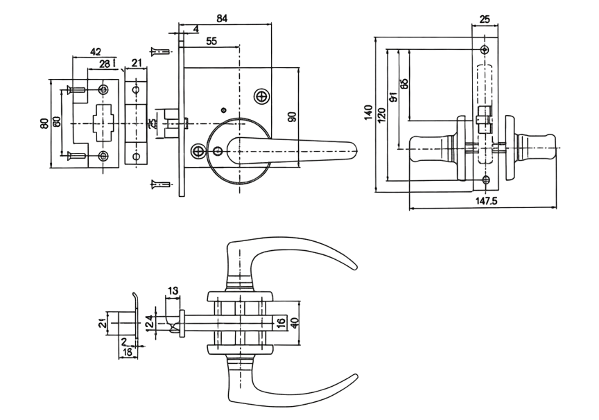 C-5 Single Bolt Passage Door Lock